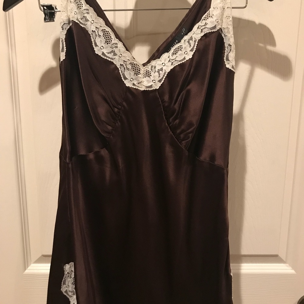 Brown satin with cream lace cami